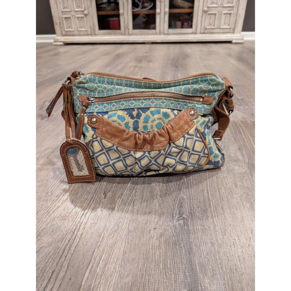 Vintage Fossil Brown Pebbled Leather Multi Pocket Shoulder Bag Tote Purse 75082